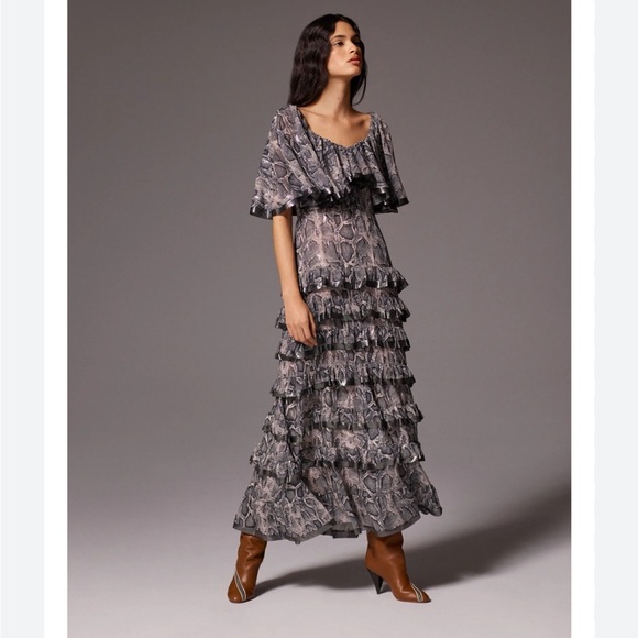 Rebecca Taylor Silk and Metallic Snake Print Size 0 - Picture 1 of 8
